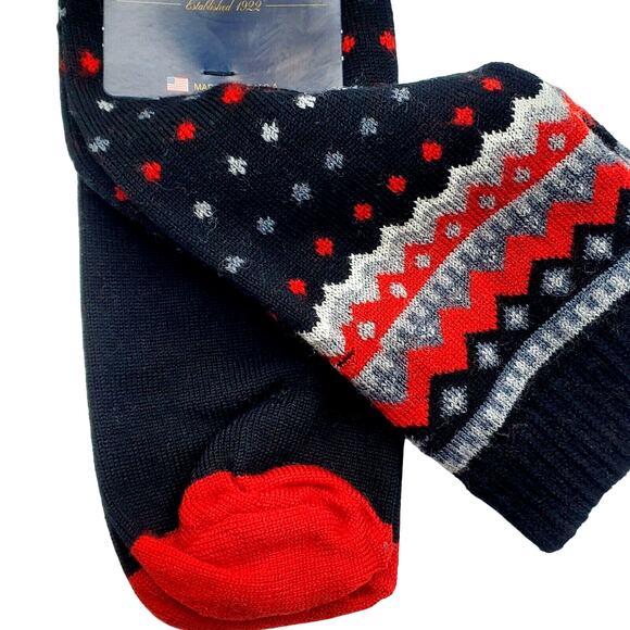 Fair Isle Black Merino Wool Socks Mens Crew Dress Sz L 10-13 Alchester Telluride - Picture 5 of 5